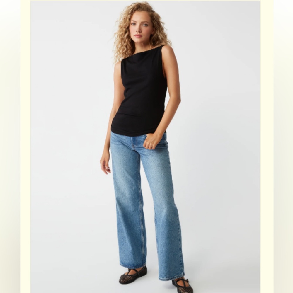 Michael Stars Black Coco Ruched Ribbed Boatneck Tank Size Small - Picture 5 of 13